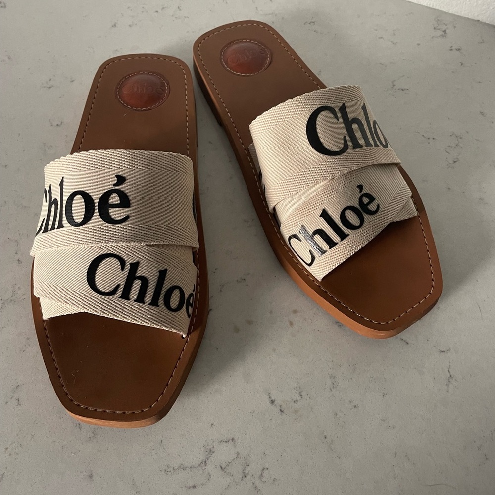 Chloe flat mules woody canvas